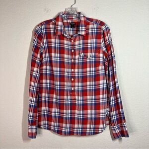 J. Crew Red Blue Plaid Long Sleeves Popover Top Women's Small‎ Cotton